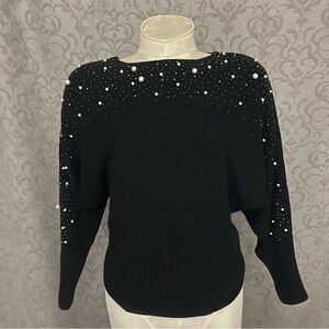 Pullover Black Sweater sparkling stud with Pearl Embellishments Sz S